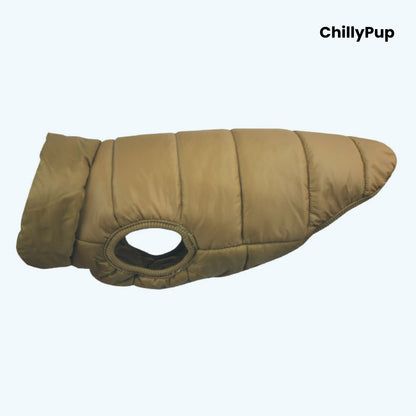 Ultra-Warm Padded Dog Coat with ChillyPup branding on a white background