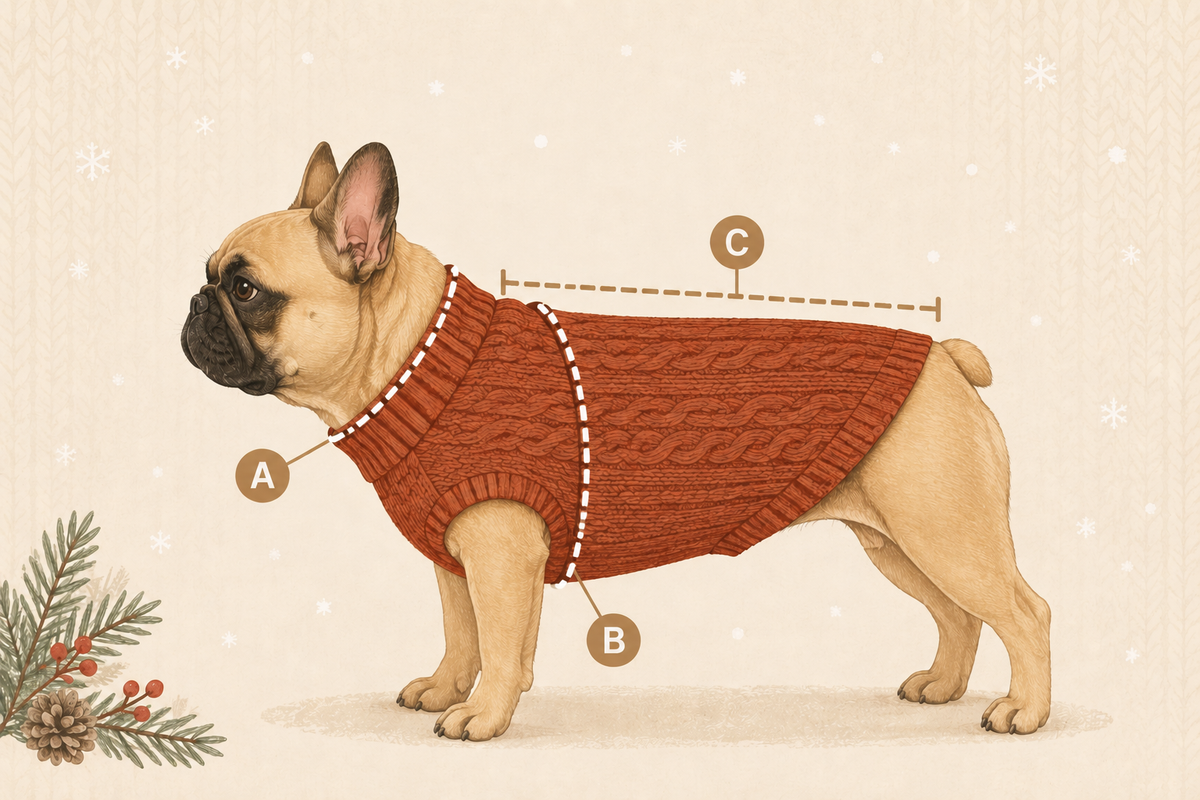 Diagram showing where to measure a dog’s neck, chest and back length
